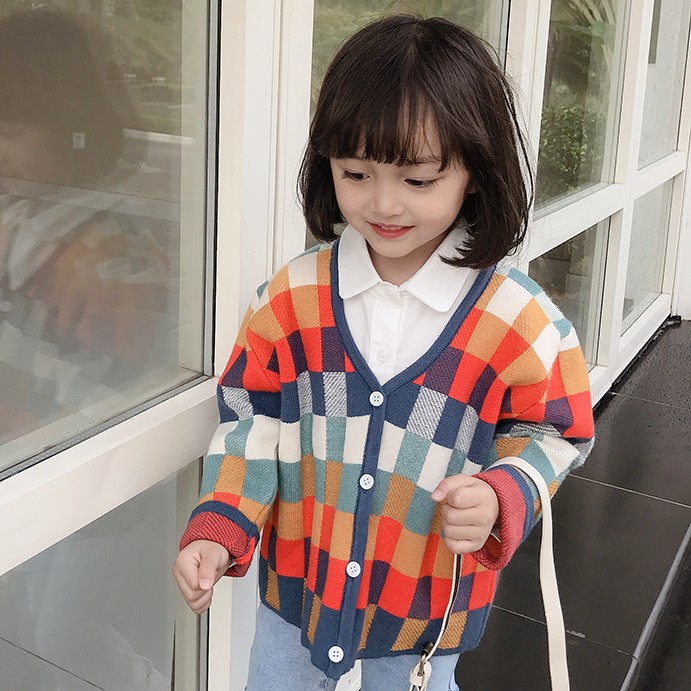 カジュアル合わせやすいチェック柄ニット生地女の子アウター 子供服 キッズ服 ベビー服の通販 Honey Kids