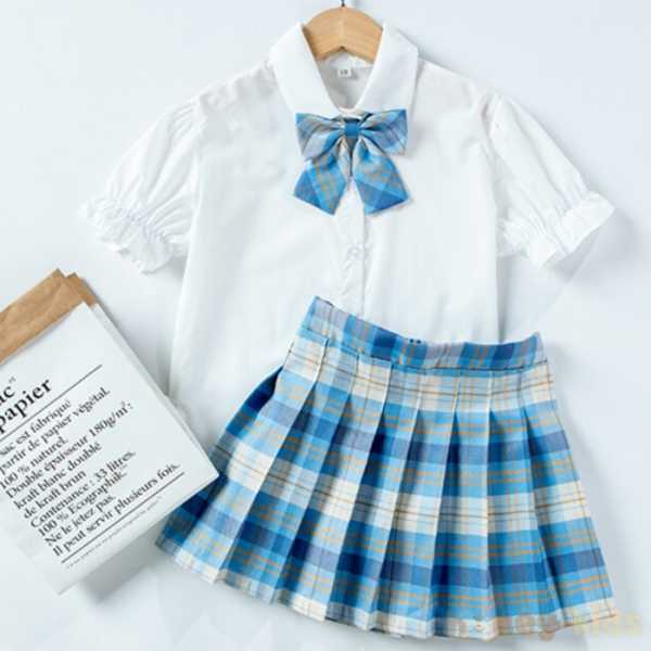 ホワイト/シャツ+ブルー/スカート