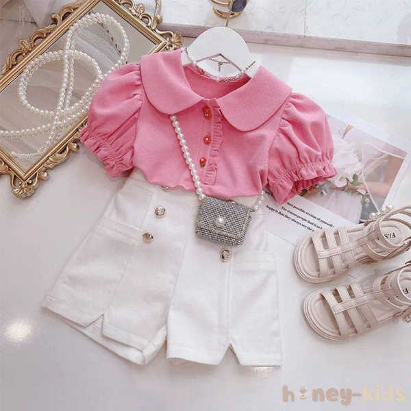 ピンク/Tシャツ+ホワイト/パンツ