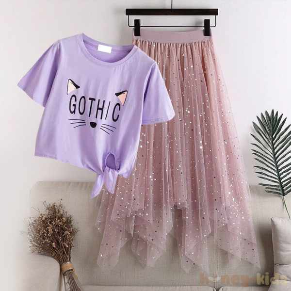 パープル／Tシャツ＋ピンク／スカート