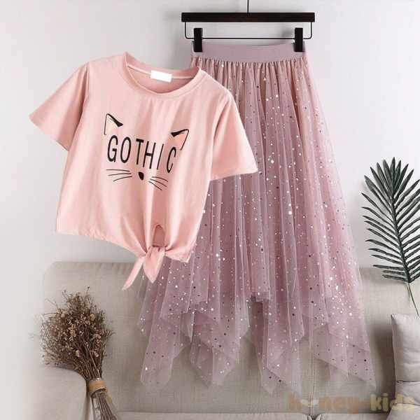 ピンク／Tシャツ＋ピンク／スカート