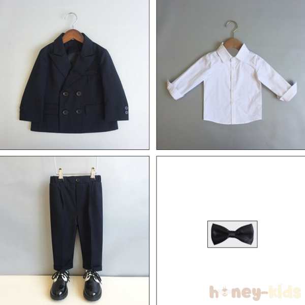 ブラック（スーツ+パンツ+コサージュ+蝶ネクタイ）+ホワイト/シャツ