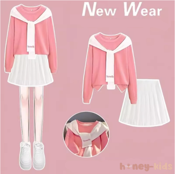ピンク/スウェット+ホワイト/スカート