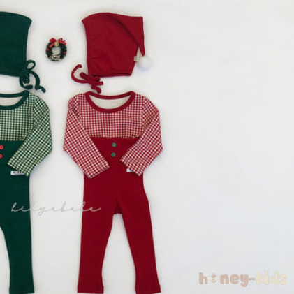 レッド/ロンパース+帽子